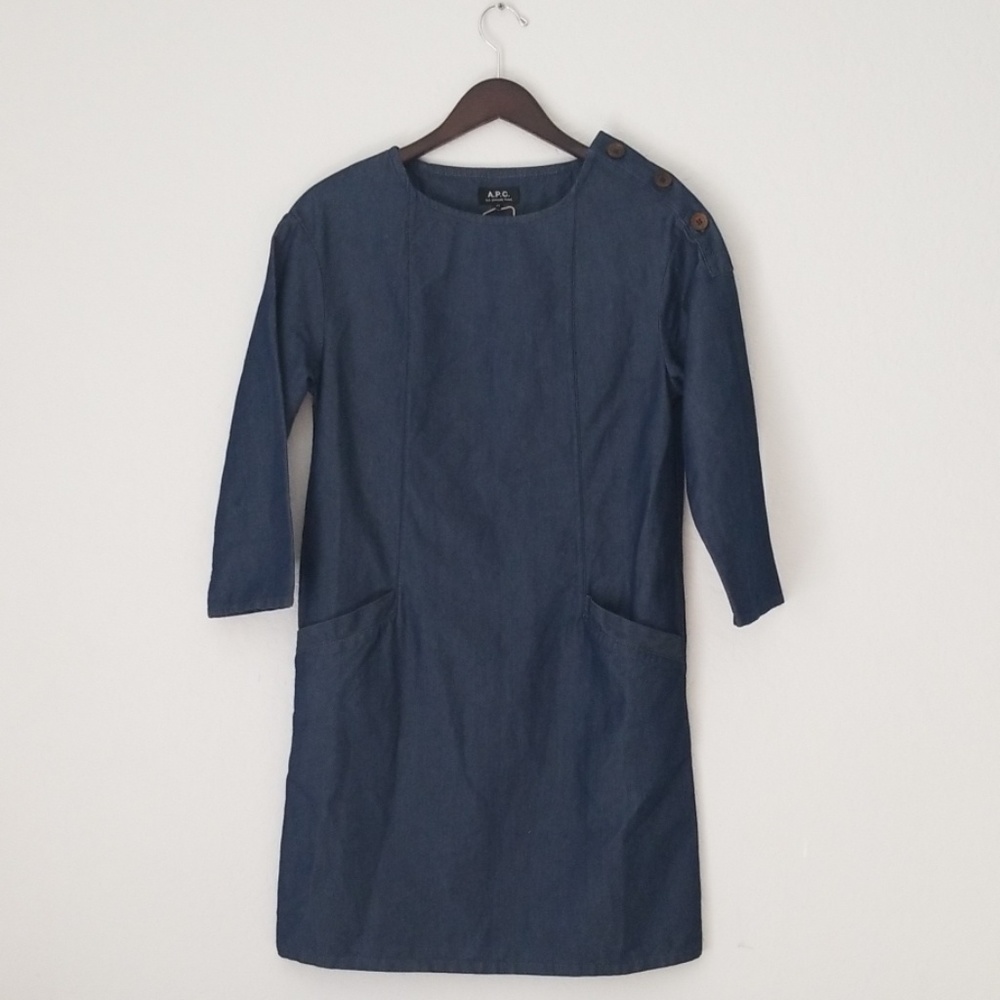 A. P. C. chambray buttoned shoulder tunic dress